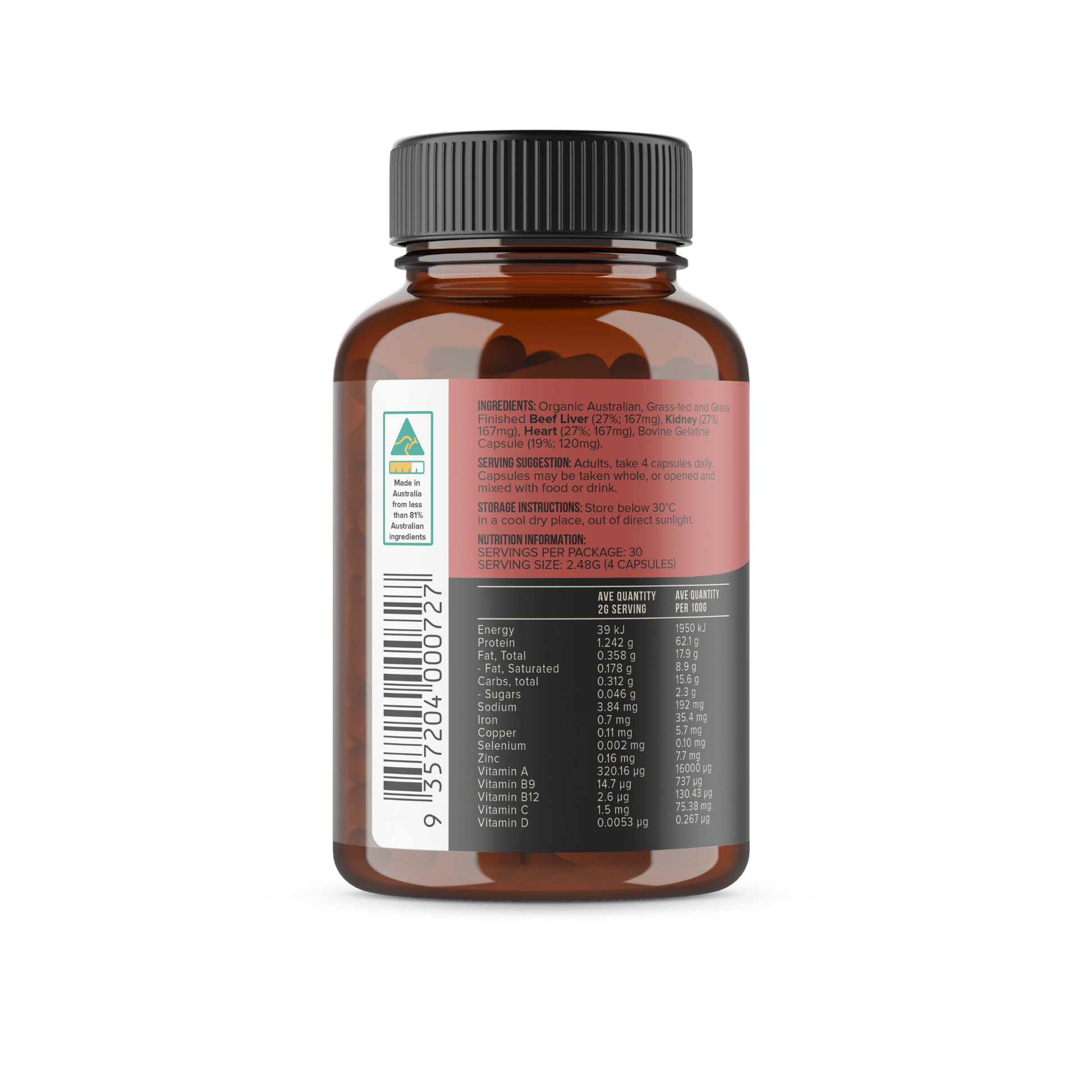 Organic Beef Liver, Heart & Kidney Immunity Boost (120 Capsules)