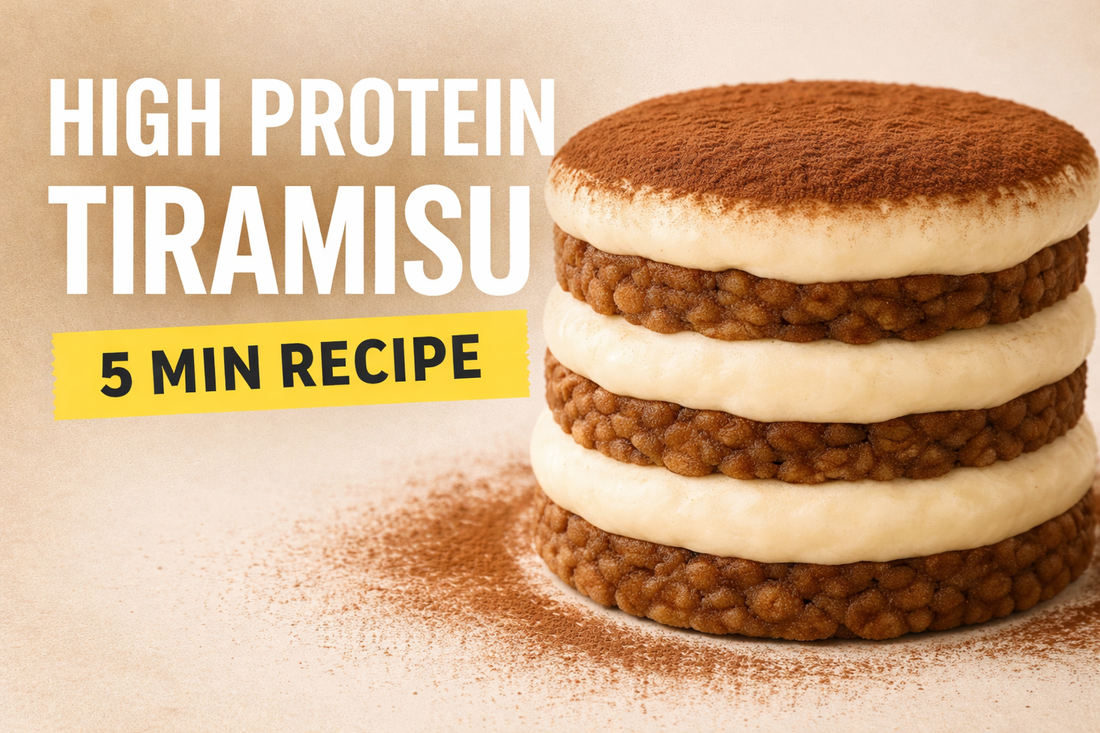 High protein tiramisu made with rice cakes, Greek yogurt and cocoa powder, a healthy no bake tiramisu dessert recipe.