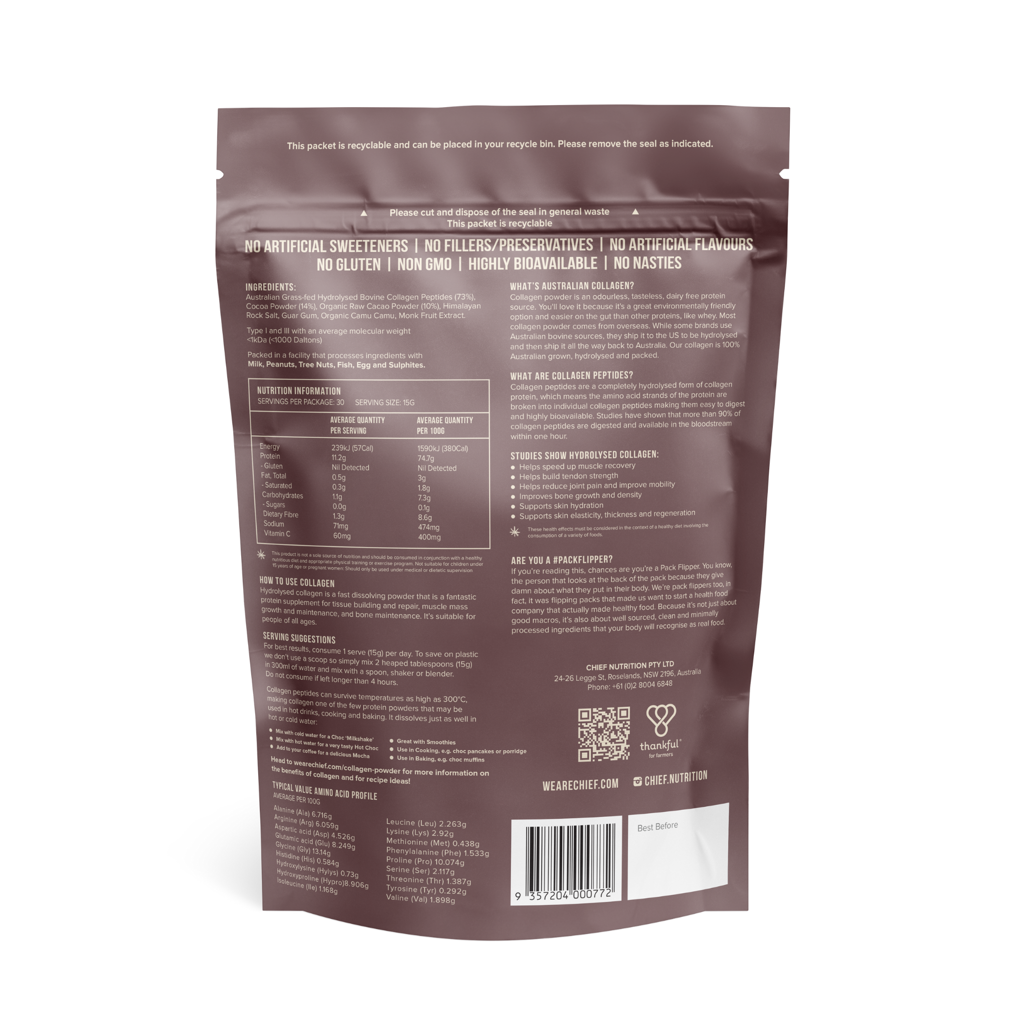 Grass-fed Collagen Protein Powder - Dark Chocolate