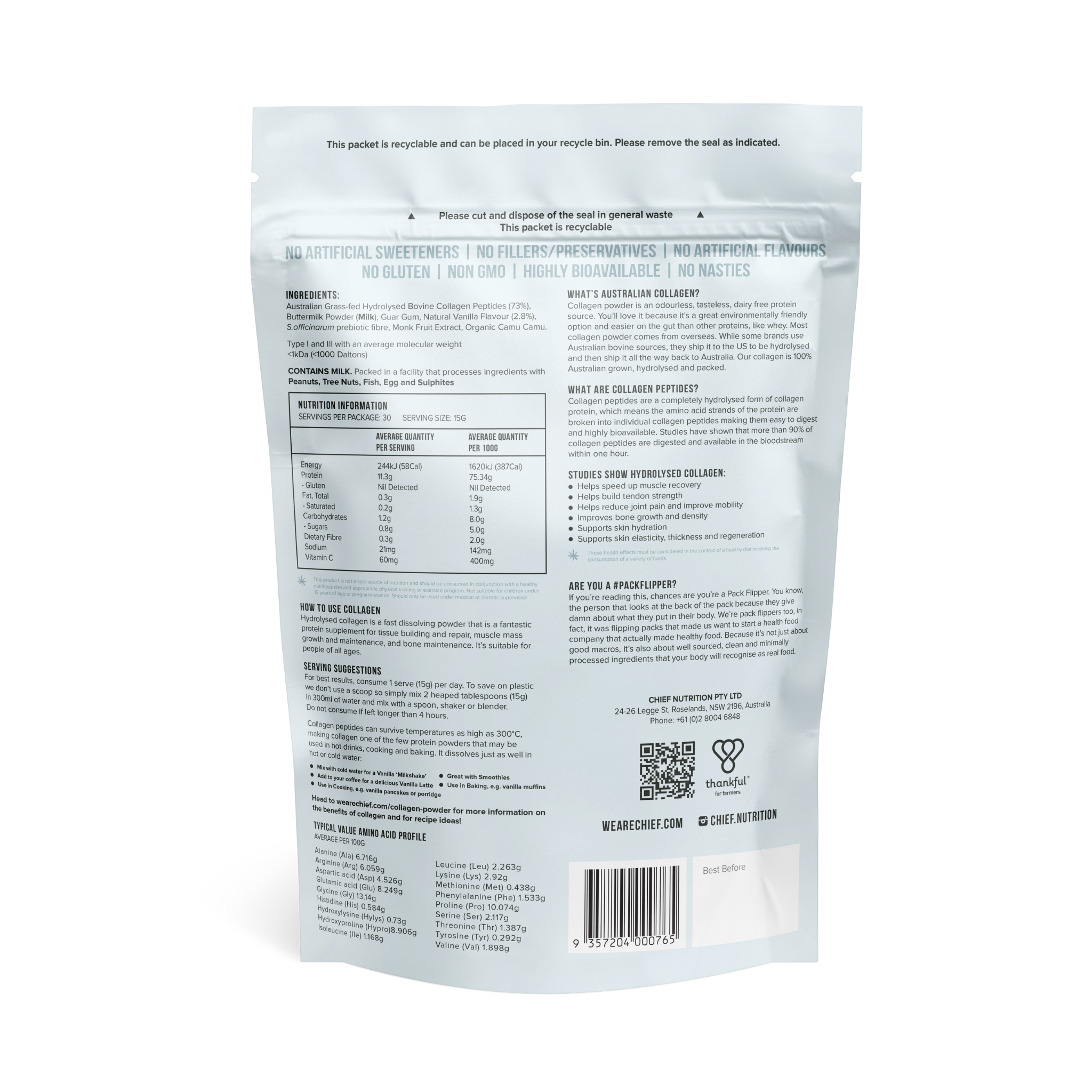 Grass-fed Collagen Protein Powder - Creamy Vanilla (30 serves)