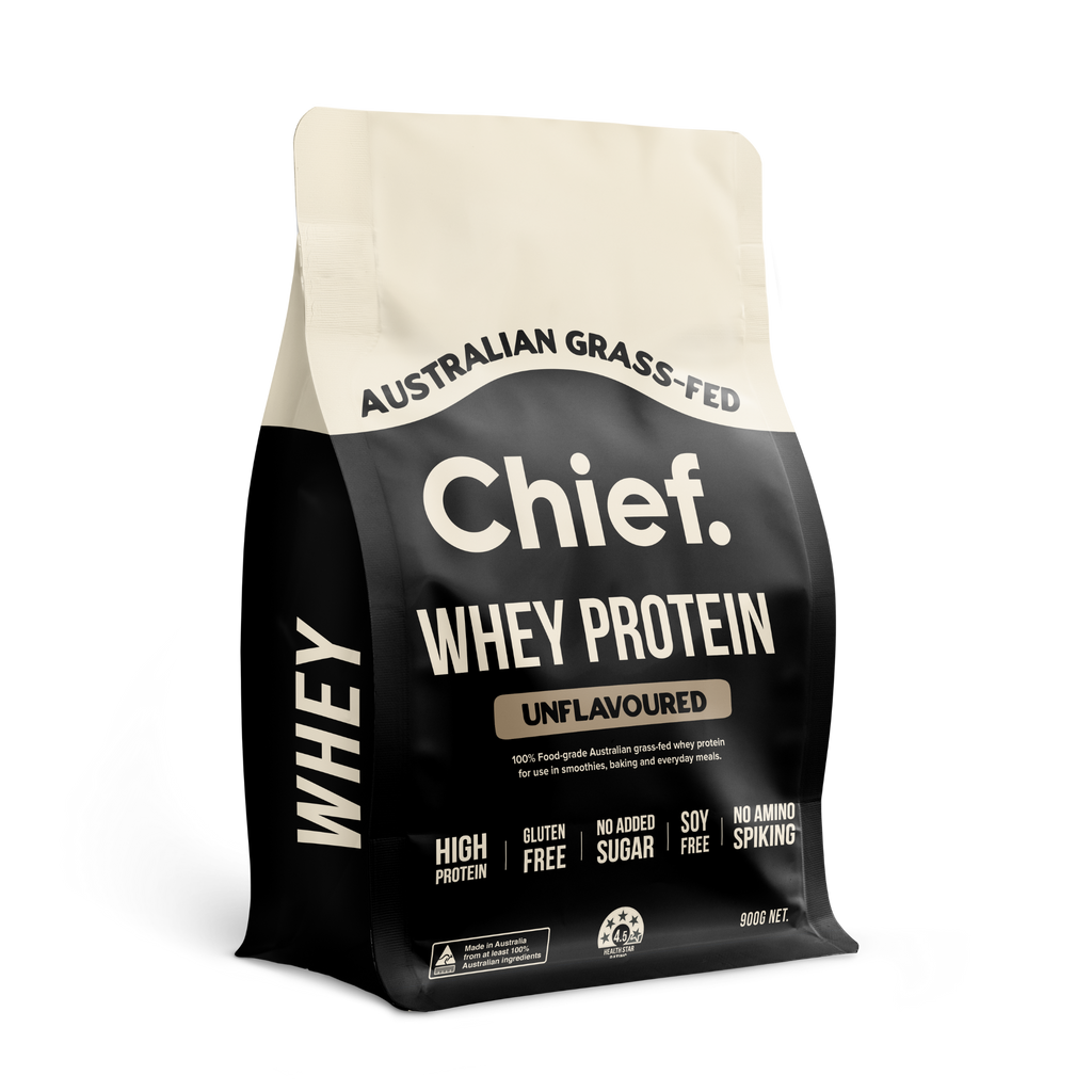 Bag of Chief Whey Protein on a white background