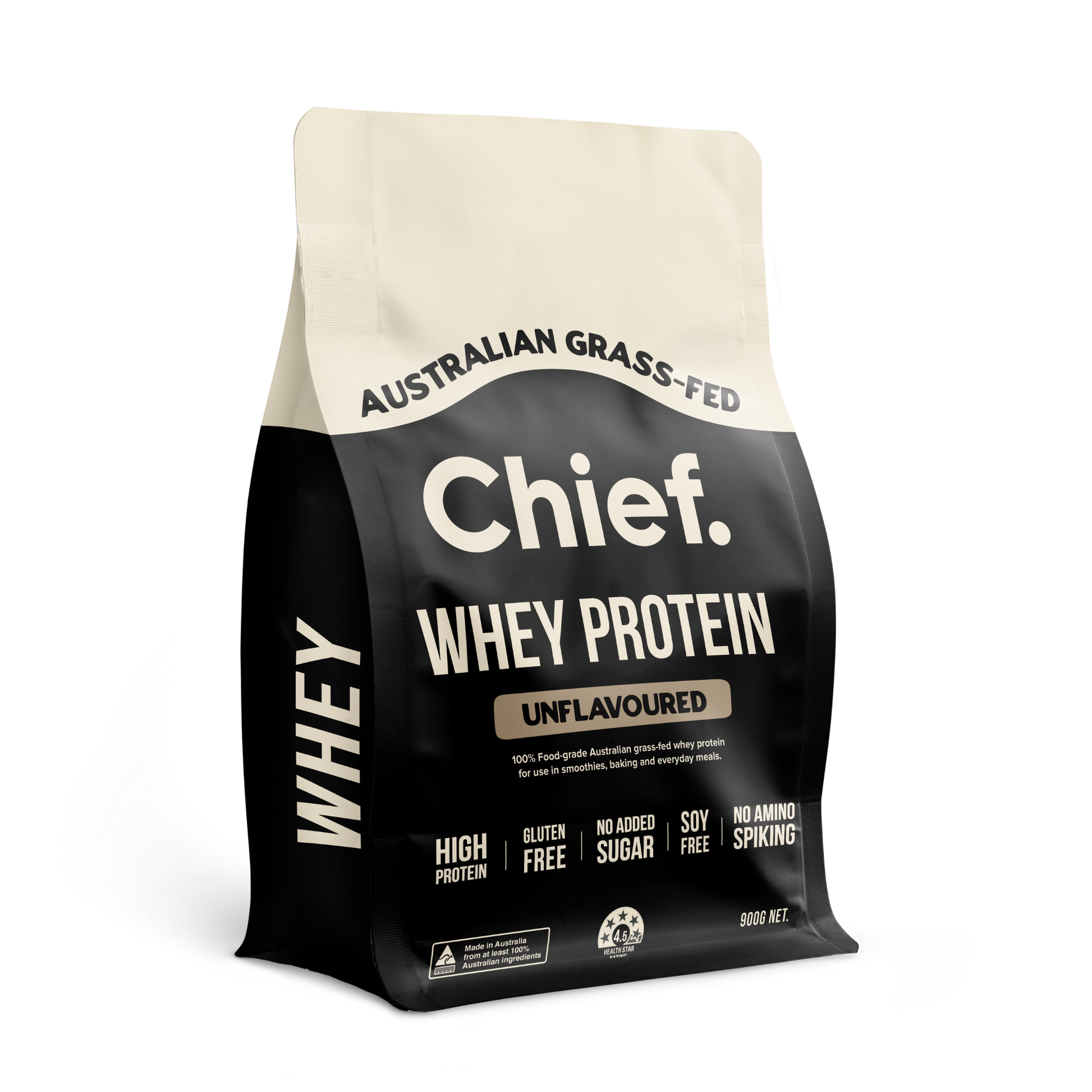 Bag of Chief Whey Protein on a white background