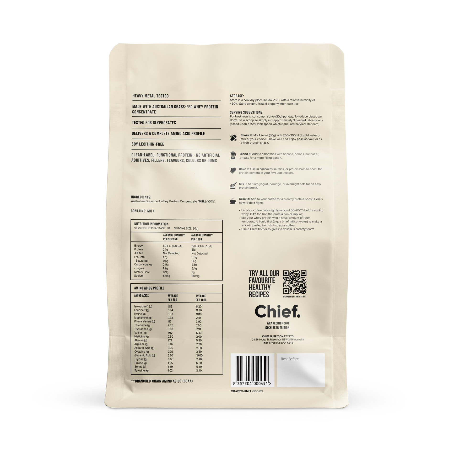 Grass-fed Whey Protein Powder - Unflavoured (30 serves)