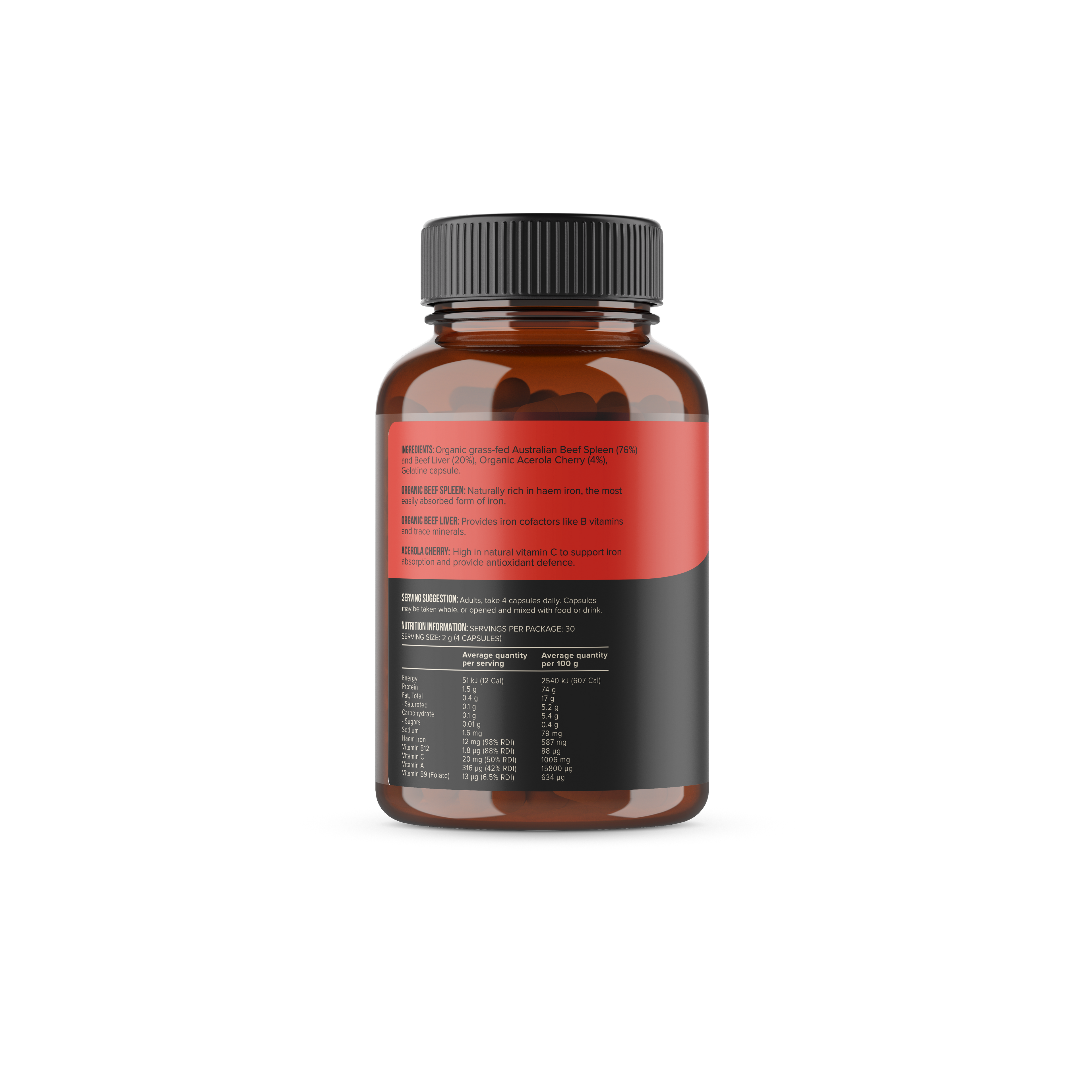 Organic Beef Spleen & Liver, IRON+C (120 Capsules)
