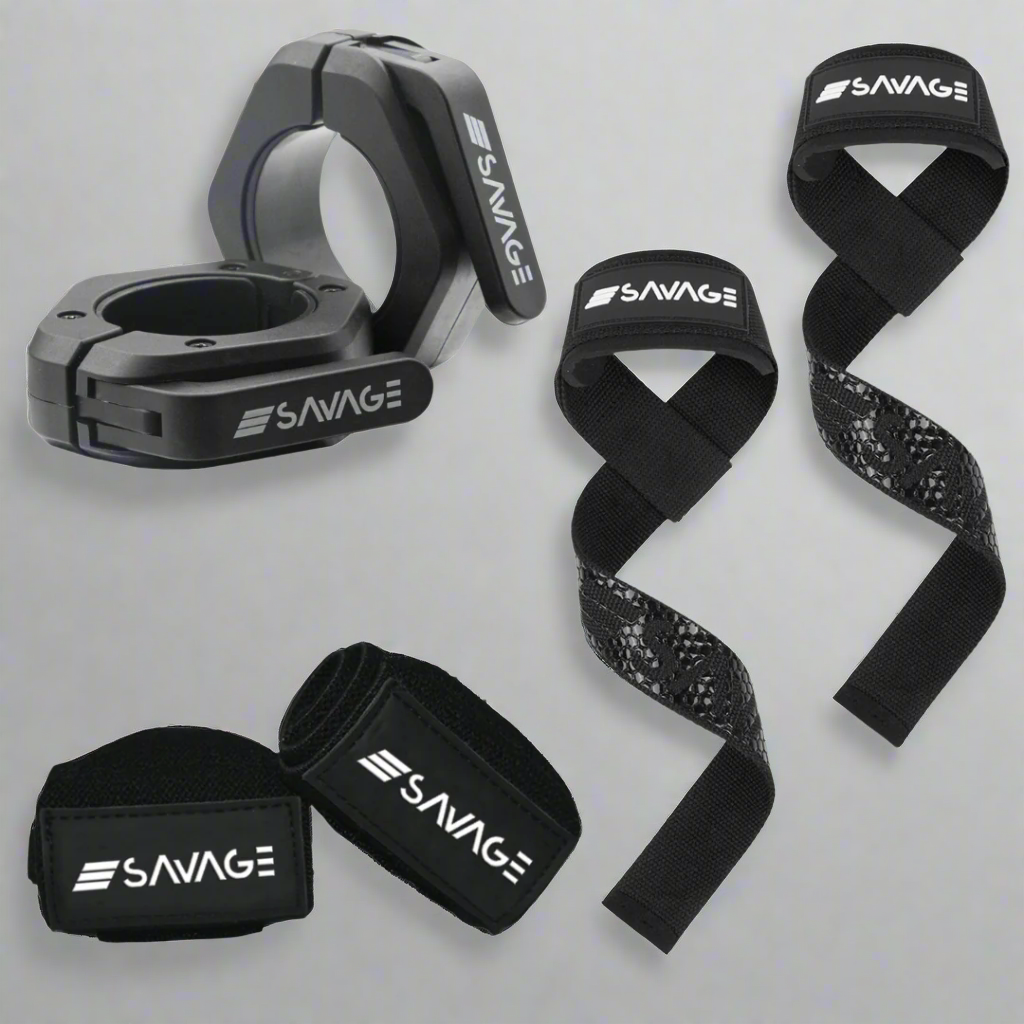 Black fitness equipment with 'Savage' branding on a white background