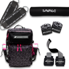 Savage Complete Tactical Bundle with Shadows backpack, barbell pad, lifting straps, ankle straps and wrist wraps for serious lifters.