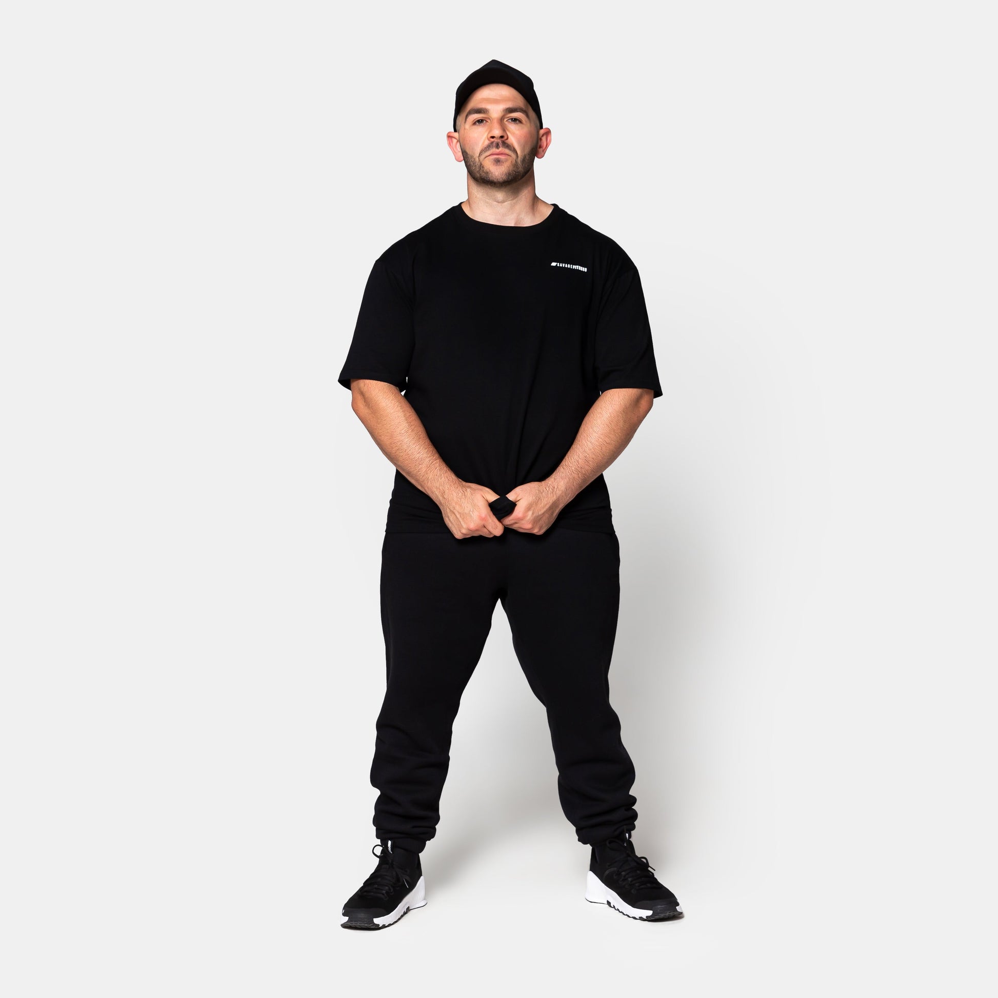 Savage Italian Pre Workout Tee black mens front view oversized gym t shirt