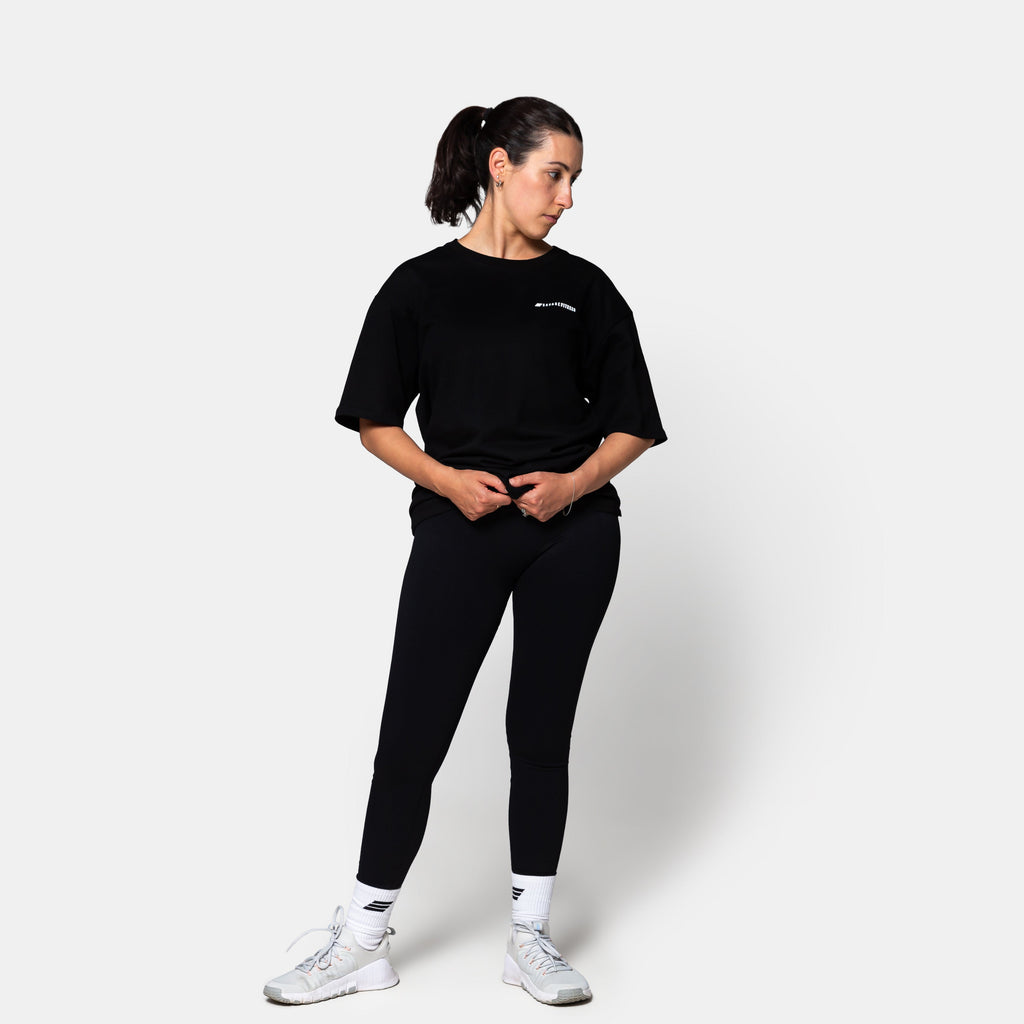 Savage Italian Pre Workout Tee black womens front view oversized gym shirt