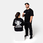 Savage Italian Pre Workout Tee black womens seated back view oversized gym tee